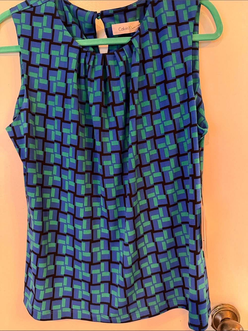Calvin Klein Blue & Teal Geometric Sleeveless Top